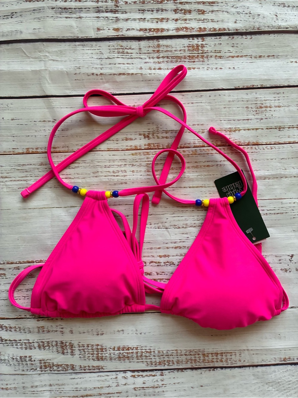 Target Hot Pink Triangle Bikini Top with Bead-Trim Straps